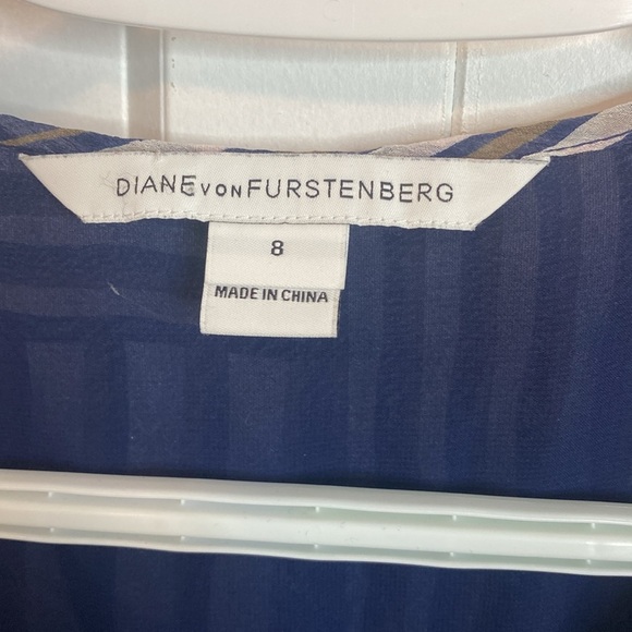 Diane von Furstenberg | Striped and Patterned Long Sleeve Dress- Blue&Red - US8 - Picture 3 of 10